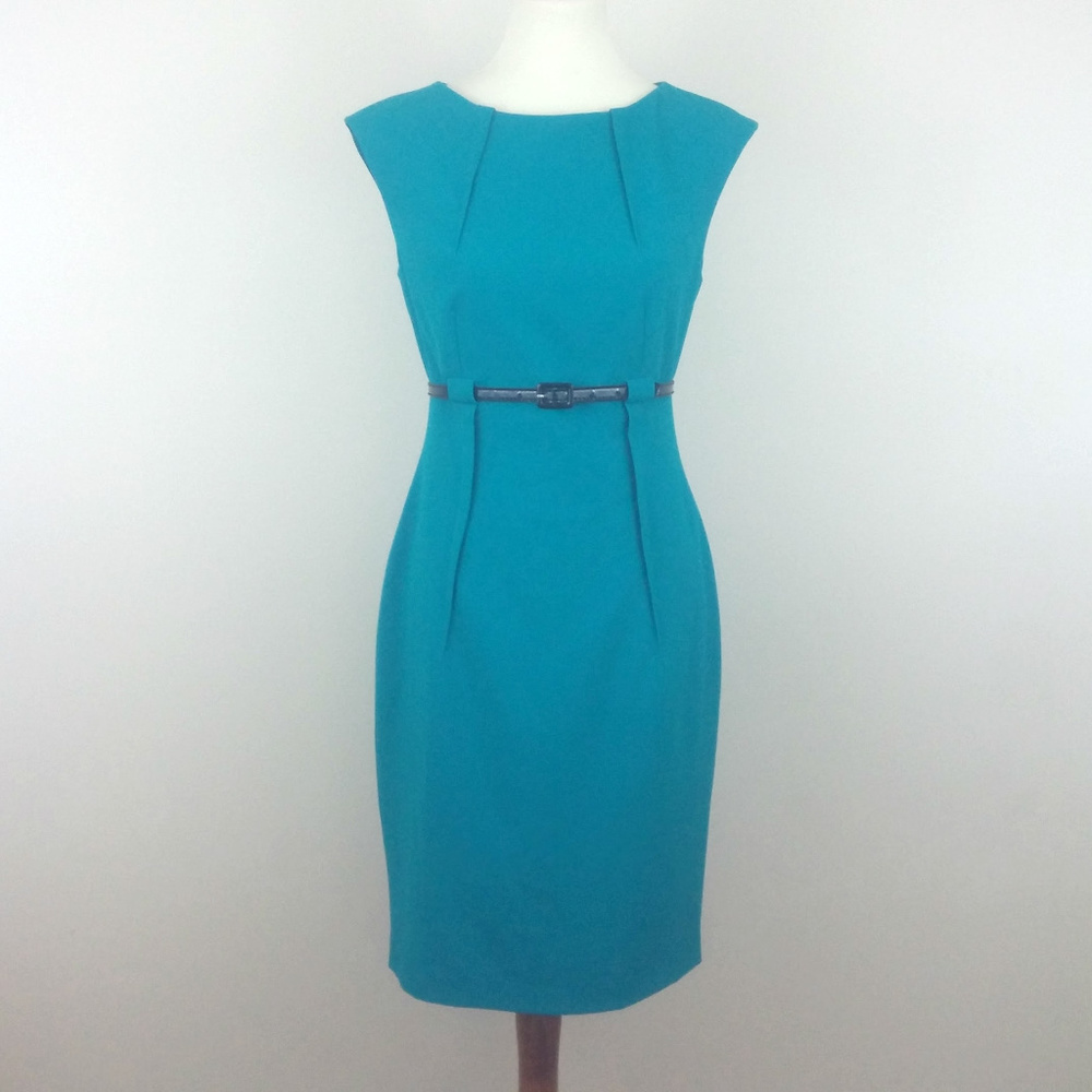 Calvin Klein Pleated Turquoise Sheath Dress ~ 4